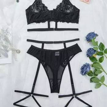 Забавный комплект нижнего белья для полных женщин PLUSSIZE большой размер толстая женщина сексуальный кружевной забавный комплект из нескольких предметов 1XL