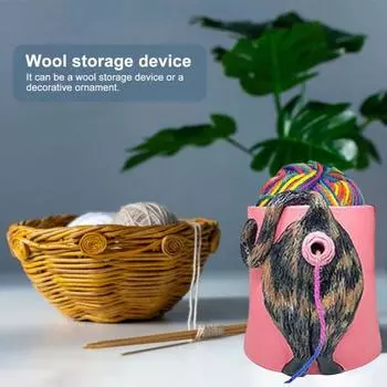 Забавный кот, миска для пряжи с отверстием, ручная работа, вязание крючком, держатель для шаров из пряжи, органайзер, настольное украшение из смолы, аксессуары для вязания крючком