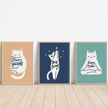 Забавный кот, настенные художественные принты, держите моллюска, оставайтесь любопытными, любите себя, цитаты, постер, холст, картины, фотографии для гостиной, домашний декор 21x30cm No Framed красный