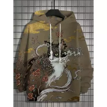 Забавный котенок в японском стиле с принтом в виде котенка на 3D-принте, мужская толстовка с капюшоном, осенняя новая забавная толстовка с капюшоном, мужская толстовка с капюшоном, повседневная модная толстовка с капюшоном S