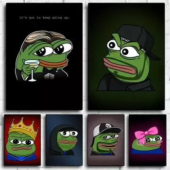 Забавный красочный принт с изображением зеленой лягушки, картина на холсте, юмористический для дома, настенный художественный декор в спальне, безрамная картина 21x30cm No Framed