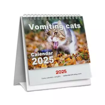 Забавный креативный настольный календарь на тему рвоты кошек на 2025 год для украшения дома с металлическим кольцом для легкого перелистывания One Size