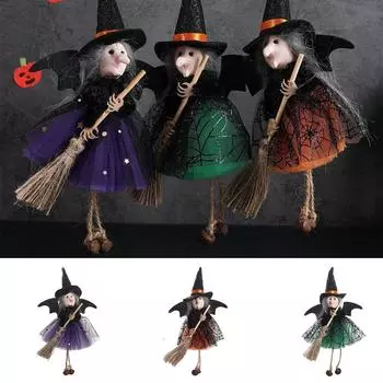 Забавный кулон на Хэллоуин с ведьмой, держащей метлу, кулон на Хэллоуин, декоративный трюк, подарок, кукла-ведьма, бар