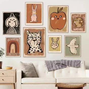 Забавный Леопардовый Кролик Радуга Яблоко Настенное Искусство Холст Картина Детский Сад Цитаты Плакат и Печать 21cm30cm NoFrame