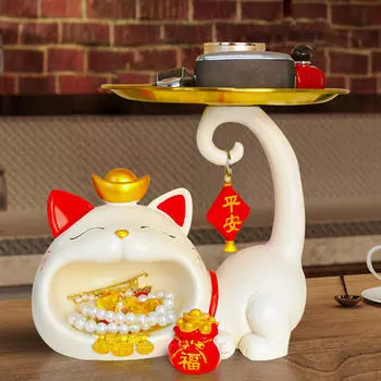 Забавный лоток для статуи кота, держатель для ключей, стол, контейнер для хранения мелочей, скульптура