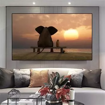 Забавный маленький слон на дереве, современные картины на холсте, настенные художественные изображения животных, скандинавские постеры и принты для детской комнаты, домашний декор 20x30cm