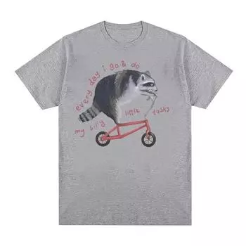 Забавный мем с енотом на велосипеде Футболка женская повседневная винтажная мультяшная футболка летняя юмористическая футболка с короткими рукавами Топ