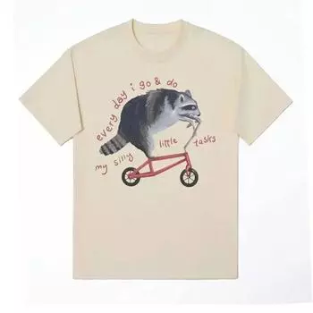 Забавный мем с енотом на велосипеде Футболка женская повседневная винтажная мультяшная футболка летняя юмористическая футболка с короткими рукавами Топ