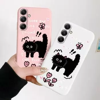 Забавный милый кот мягкий силиконовый чехол для Samsung Galaxy A55 A35 A34 A54 A53 A15 S23 S24 FE S25 A06 Plus M35 M34 противоударный чехол-бампер для телефона с защитой от царапин Samsung Galaxy S9 Plus чёрный