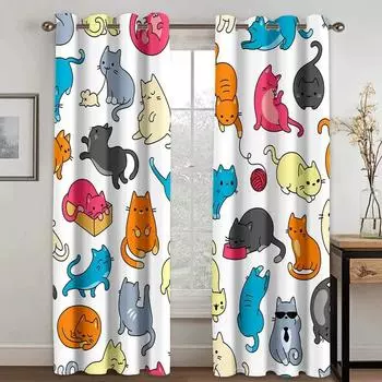 Забавный милый принт с кошачьими лапками, детские затемняющие шторы для окон для детей, мальчиков и девочек, декор для гостиной, спальни, высокая затемняющая драпировка W55 X H120cm X 2&HOOK