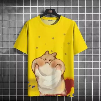 Забавный милый рисунок кота мужская футболка хип-хоп Харадзюку свободная одежда повседневная О-образный вырез короткий рукав футболки модный тренд летний топ S