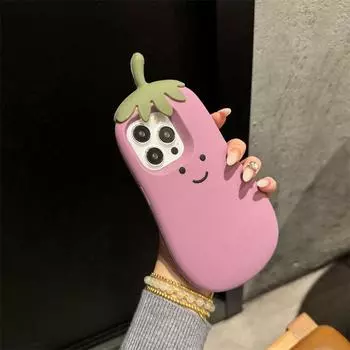 Забавный модный милый 3D-силиконовый чехол с изображением баклажана для iPhone 16 15 14 13 12 Pro Max с мультяшным милым мягким задним чехлом iPhone 16 Plus красный