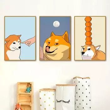 Забавный мультфильм Додж Виновный Милый настенный декор Печать на холсте Японский плакат с плачущим котом Детская комната Современный домашний декор 21x30cm No Framed