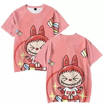 Забавный мультфильм LABUBU футболки крутые мужские футболки с круглым вырезом повседневные унисекс уличная модная футболка XS