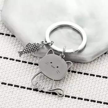 Забавный мультяшный брелок в виде рыбы-кота, пара влюбленных, брелок из нержавеющей стали, симпатичная подвеска, брелок на День святого Валентина, ювелирные изделия