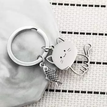 Забавный мультяшный брелок в виде рыбы-кота, пара влюбленных, брелок из нержавеющей стали, симпатичная подвеска, брелок на День святого Валентина, ювелирные изделия