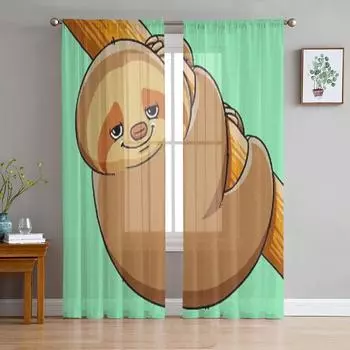 Забавный мультяшный милый крутой толстый ленивец тюль занавески для гостиной прозрачная занавеска спальня вуаль органза декоративные оконные украшения 135W x 114H(cm)