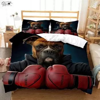 Забавный мультяшный принт с изображением собаки, пододеяльник, детский подарок, комплект постельного белья из 100% полиэстера, наволочка, пододеяльник, комплект из трех предметов, машинная стирка EU 135x200cm 2PCS