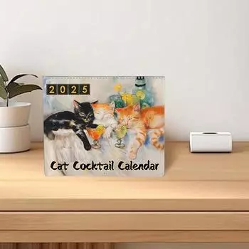 Забавный настольный календарь с животными, настенный календарь с кошками на 2025 год, креативный настенный календарь с узорами для коктейлей для любителей кошек cat