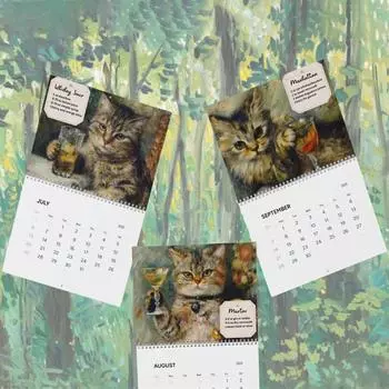 Забавный настольный календарь с животными, настенный календарь с кошками на 2025 год, креативный настенный календарь с узорами для коктейлей для любителей кошек 28.5x21cm