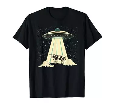 Забавный НЛО сбрасывает костюм коровы Футболка Галактический смех чёрный