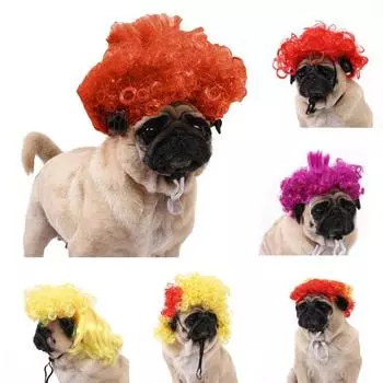 Забавный парик для домашних животных, гладкий, глянцевый, противоскользящий, с регулируемой лентой, вьющиеся волосы, кошка, Хэллоуин, рождественская вечеринка, косплей, головной убор, реквизит для фотосессии, парик для собаки и кошки