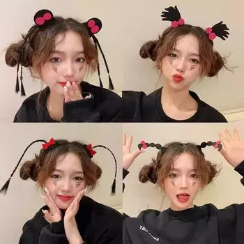 Забавный парик коса повязка на голову интересный розыгрыш обруч для волос милый мультяшный головной убор для девочек женский макияж аксессуары для волос косплей вечеринка подарки G