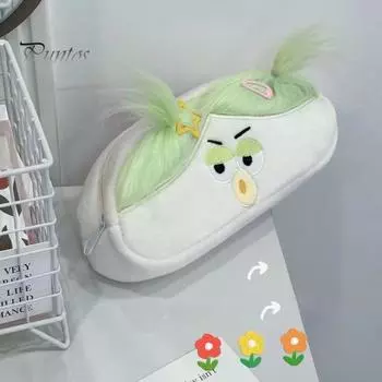 Забавный пенал для жареных волос, пенал для кукол с длинными волосами, вместительная коробка-органайзер на молнии, сумка для хранения, органайзер для канцелярских принадлежностей синий