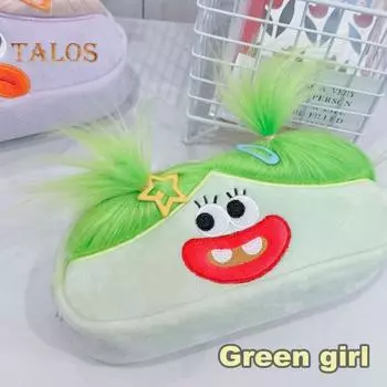 Забавный пенал для жареных волос, пенал для кукол с длинными волосами, вместительная коробка-органайзер на молнии, сумка для хранения, органайзер для канцелярских принадлежностей зелёный