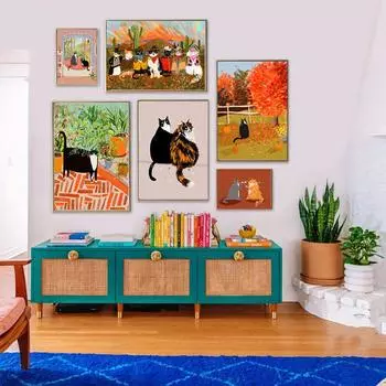 Забавный плакат с котом из джунглей, парусная лодка, западная ковбойская кошка, холст, картина, подарок для любителя кошек, настенные художественные фотографии для гостиной, домашний декор 21x30cm No Framed красный