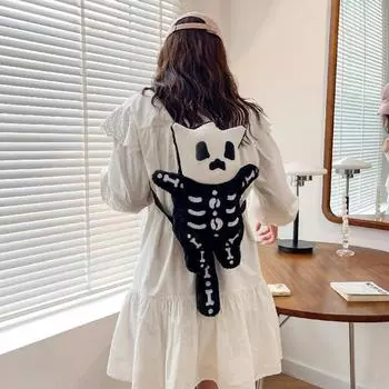 Забавный плюшевый рюкзак, черный рюкзак, плюшевая сумка в виде кота One Size чёрный