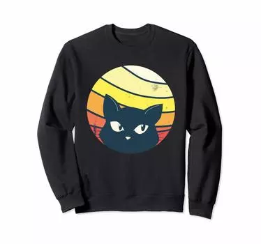 Забавный подарочный свитшот с ретро-графикой «Любопытный кот» чёрный