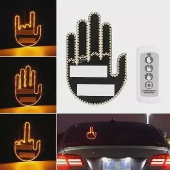 Забавный подарок с жестом, светодиодный автомобильный фонарь на средний палец с дистанционным управлением, заднее окно, автомобильный знак, светодиодная ручная новинка, украшение интерьера автомобиля, автомобильные аксессуары
