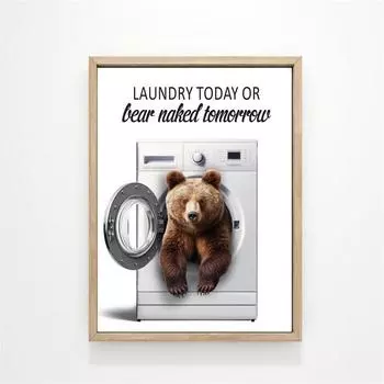 Забавный постер на стену для прачечной с надписями и линиями, принт с животным в стиральной машине, холст для прачечной для украшения дома 21cm30cm NoFrame