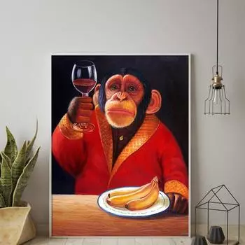 Забавный постер с изображением обезьяны, банана и принта на стене, модная живопись, декор для туалета, идеи, подарки, художественная картина 21x30cm No Framed