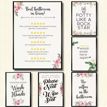 Забавный постер с надписью «Туалет», скандинавский цветок, минималистичный холст для ванной комнаты, картина «Будет какать здесь снова», настенное искусство с надписью «WC», Декор A4 21x30cm No Frame