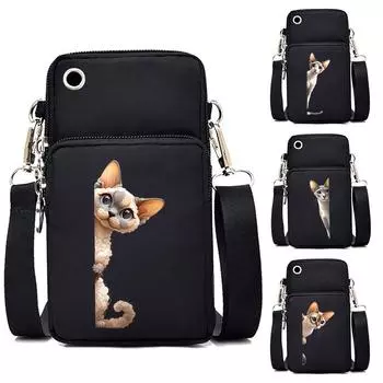 Забавный принт серии кошек Мини-сумка для мобильного телефона Женская Мужская вертикальная сумка для любителей животных Модная сумка на плечо для подростков в стиле Харадзюку с котенком