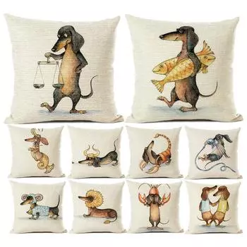 Забавный принт таксы, наволочка, чехол для дивана, кровати, автомобиля, кафе, декор 4#