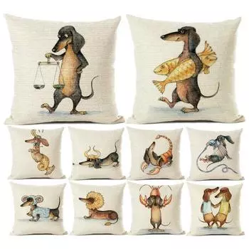 Забавный принт таксы, наволочка, чехол для дивана, кровати, автомобиля, кафе, декор