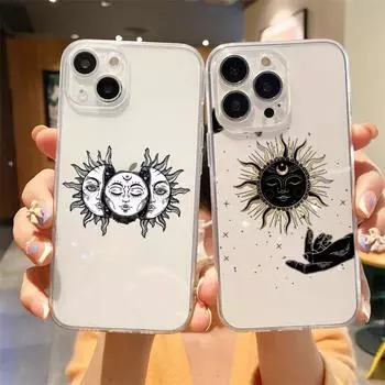 Забавный прозрачный чехол для телефона Sun Moon Angel Eyes для iPhone 14 13 11 12 Pro Max X XR XS 7 8 Plus SE, мягкий чехол, роскошный чехол, чехол iPhone 11 Pro