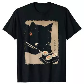 Забавный японский аниме-кот ест суши 3D-принт мужские футболки модная повседневная футболка свободная футболка большого размера S