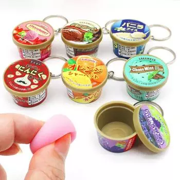 Забавный японский миниатюрный брелок в виде рожка мороженого с медленным отскоком, кулон с щепоткой, креативная пищевая игра, ароматизаторы, брелок в виде пудинга шоколадный