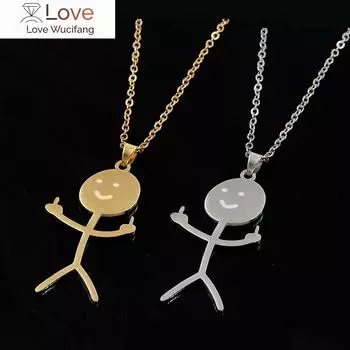 Забавный рисунок на среднем пальце ожерелье смайлик спичка жест рукой кулон чокер для мужчин женщин хип-хоп модные ювелирные изделия подарок золотой