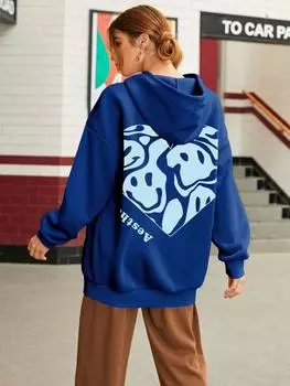 Забавный рисунок с рисунком улыбки, напечатанный с капюшоном, женские мягкие толстовки Harajuku, модные теплые флисовые повседневные женские спортивные толстовки с капюшоном S