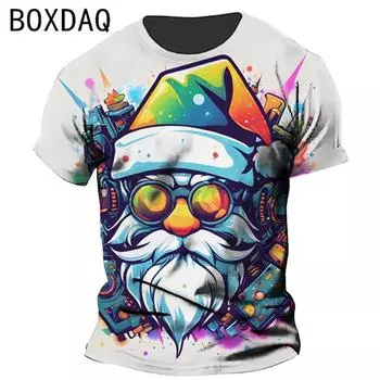 Забавный Рождественский стиль печати Летняя мужская/женская футболка с круглым вырезом Повседневная футболка большого размера с коротким рукавом Модные топы Одежда унисекс S