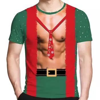 Забавный рождественский топ с круглым вырезом и 3D-принтом, модные повседневные футболки с короткими рукавами для мужчин S