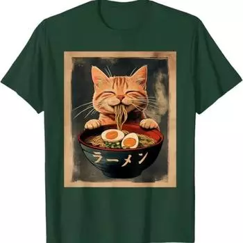 Забавный рыжий кот рамен японский графический 3d принт мужская футболка летние свободные топы футболка с коротким рукавом S
