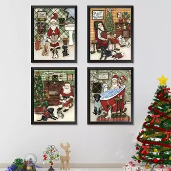 Забавный Санта-Клаус с собаками на ванне, печать на холсте, цветная картина для ванной комнаты, винтажный постер, Рождественский декор для спальни, домашний декор 21cm30cm NoFrame