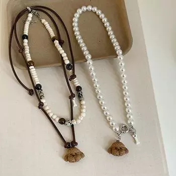 Забавный щенок кулон жемчужное ожерелье женский простой нишевый индивидуальный модный тренд пригородный универсальный шейный цепочка свитер цепочка