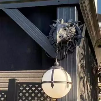 Забавный симпатичный светодиодный подвесной светильник с изображением динозавра, фонарь в индустриальном стиле, голова дракона из смолы, поделки 12*14*20cm серебряный